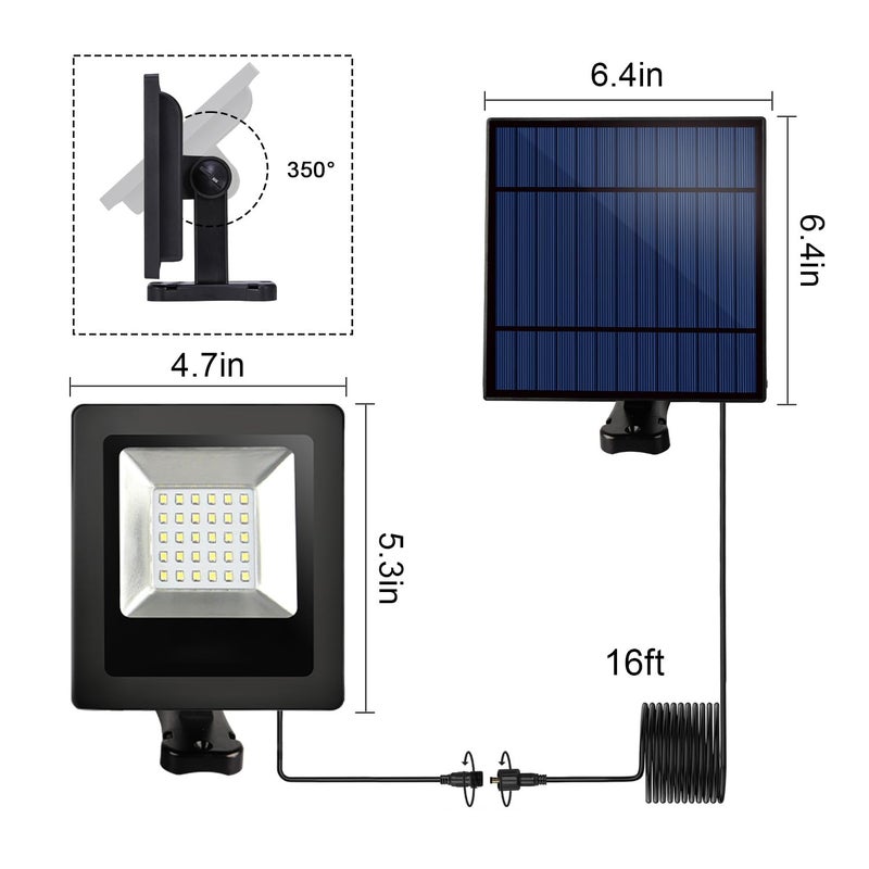 Ousam Led أضواء شمسية خارجية من الغسق حتى الفجر 4400mAh أضواء فيضانية شمسية مقاومة للماء LED 3000K ضوء كشاف للحديقة، الشارع، الشرفة، الخارج، إضاءة المناظر الطبيعية، أبيض دافئ - Image 2